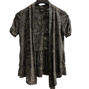 Vintage Y2K B Wear Cardigan Women M Black‎ Sheer Paisley Asymmetrical Whimsigoth
